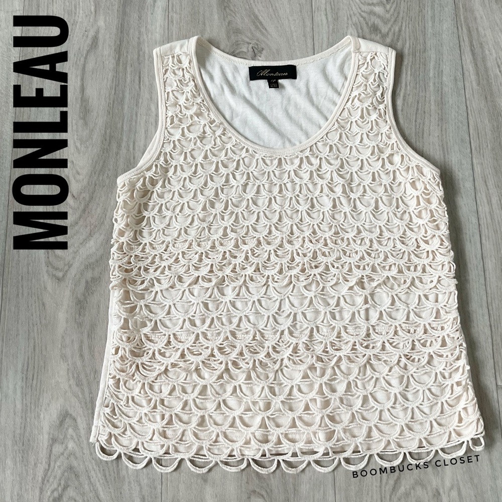 NWOT Monleau Sleeveless Ivory Scallop Crochet Top Sz L 100% cotton 100% rayon